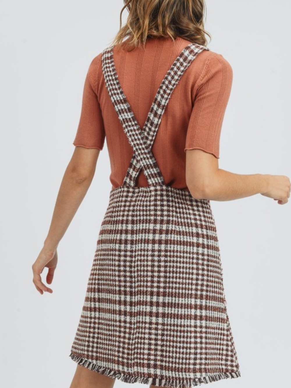 Orange Creek Checked Brown Pinafore Plaid Jumper -top Not Included - Picture 5 of 6